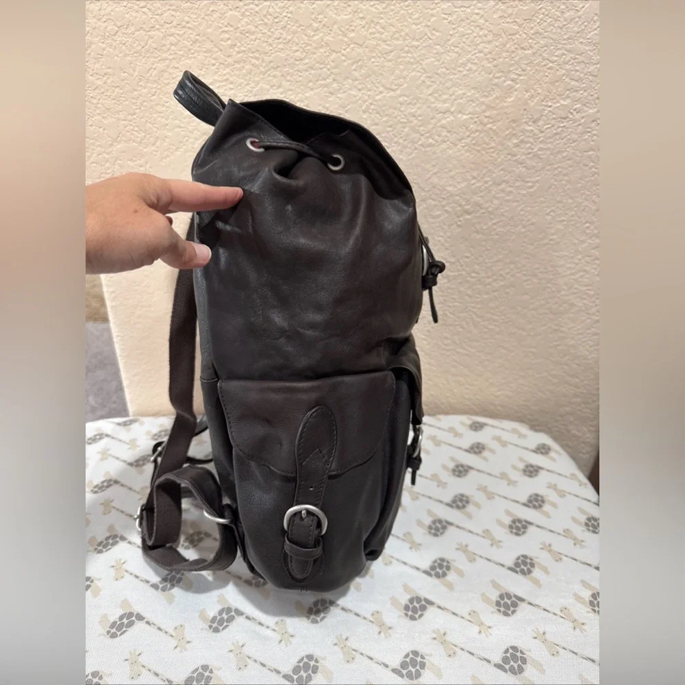 London‎ Fog Leather Backpack Brown Drawstring Flap Buckle Pockets Travel Bag